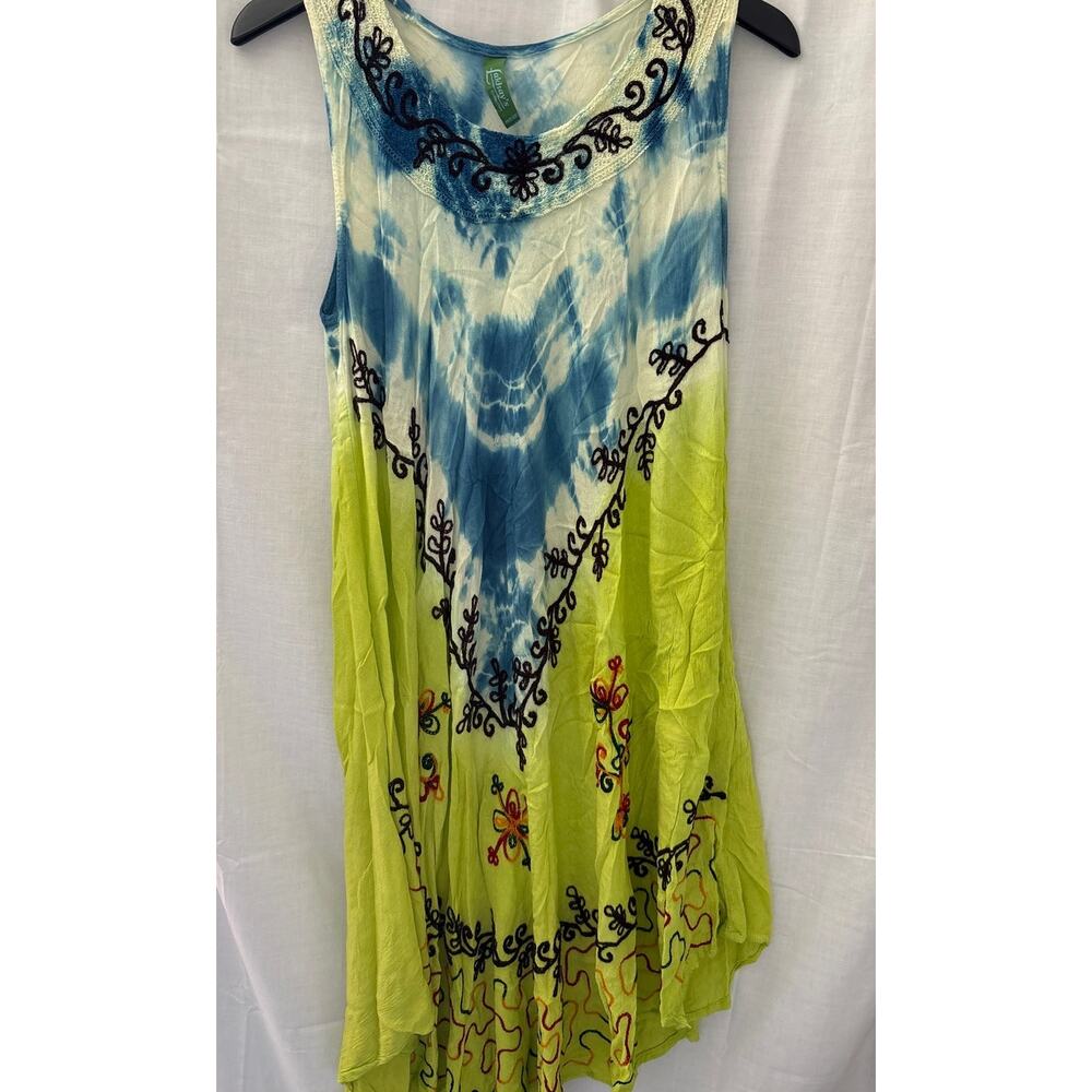 Lakhays Collection Boho Dress Green Blue Tie Dye Gypsy Festival Beach Free Size